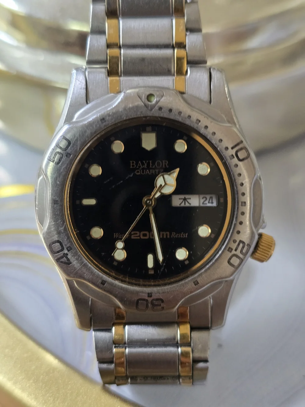 Baylor Japan Movement 200mm Water Resist Two-Tone Black Dial Quartz Dive Watch